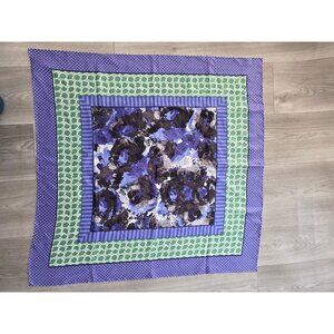 Talbots 100% Silk Multicolor Square Scarf With Polka Dot & Geometric Design